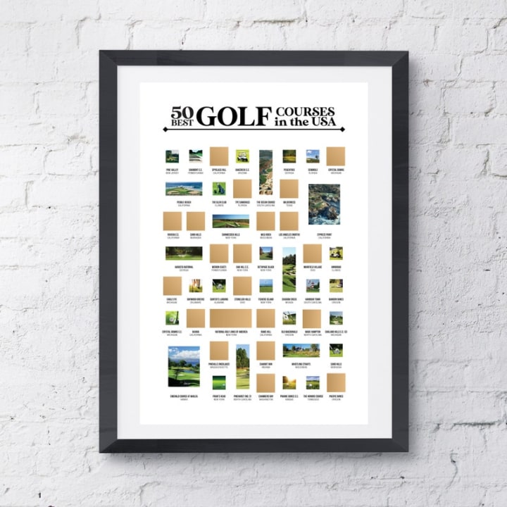 50 Best Golf Courses in the USA Scratch Off Poster - The Golf Course Bucket List - A great gift for golfers!