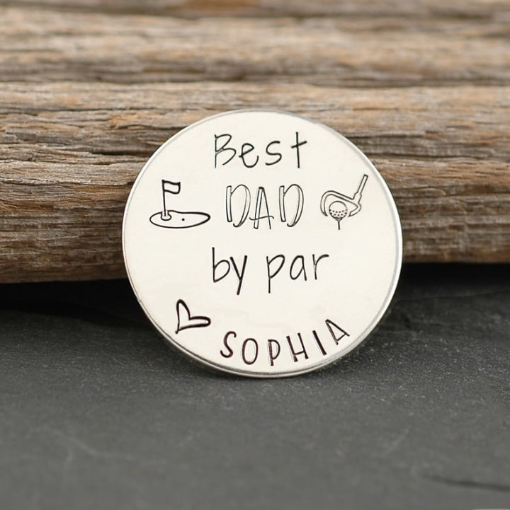 Golf Ball Marker - Token - Hand Stamped - Personalized - Best Dad by par - Father&#039;s Day Gift