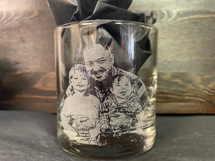 Dad Gift - Photo on Whiskey Rocks Glass - Glass Etching - Custom Pint Glass - Laser Engraved Picture - Personalized Etched Photo