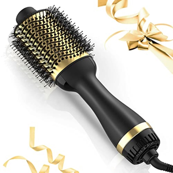 Hair Dryer Brush, Blow Dryer Brush Negative Ions, 4 in 1 Hot Air Brush, One Step Hair Dryer &amp; Styler Volumizer with Enhanced Titanium Barrel, Blow Dryer Brush for Women (Gold)