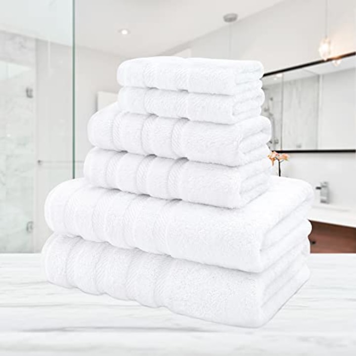 American Soft Linen, 6 Piece Towel Set, 2 Bath Towels 2 Hand Towels 2 Washcloths, Super Soft and Absorbent, 100% Turkish Cotton Towels for Bathroom and Kitchen Shower Towel, Bright White
