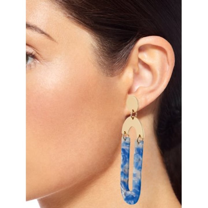 14K Gold Flash-Plated Satin Blue Resin Statement Earrings