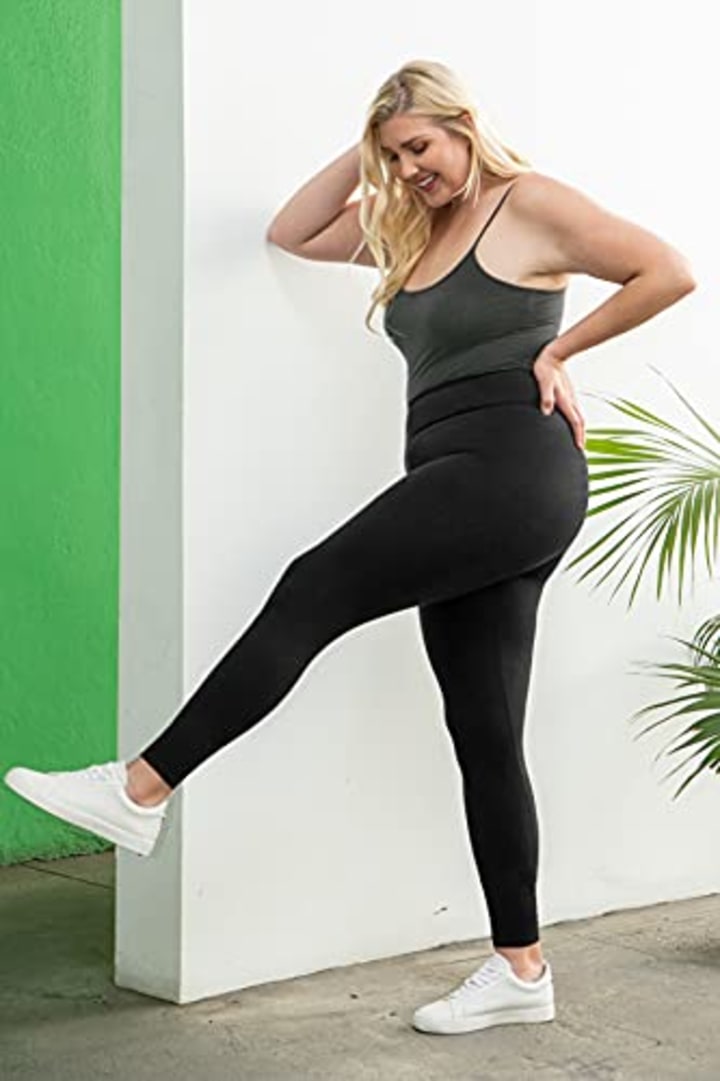 SATINA High Waisted Leggings - 22 Colors - Super Soft Full Length Opaque Slim (One Size, Coral)