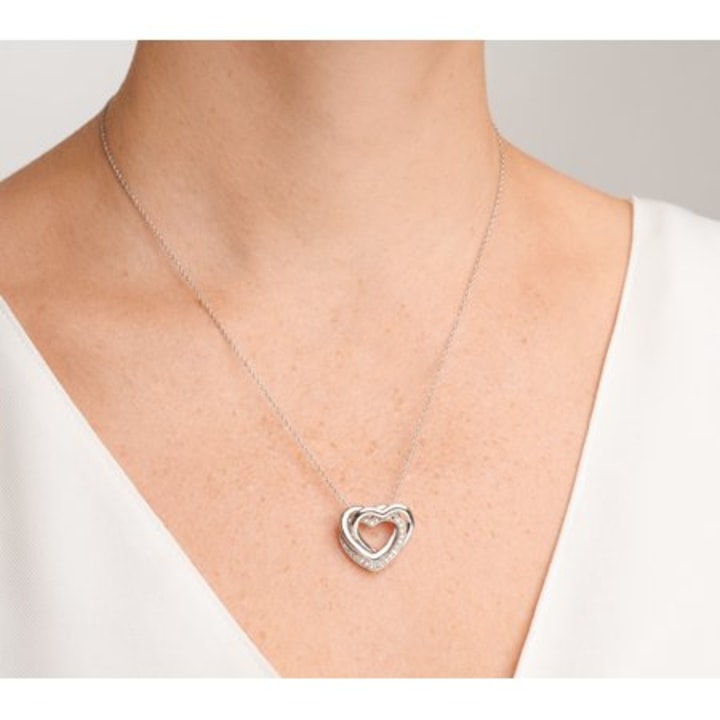 Sterling Sliver Triple Open Heart Diamond Accent Pendant Necklace