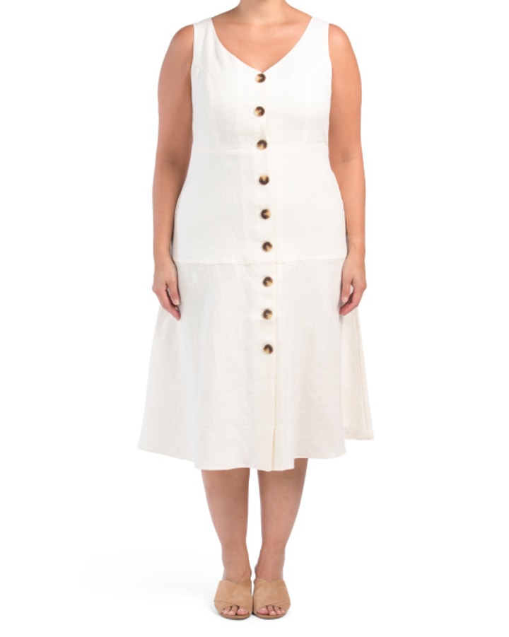 Linen Plus Button Front Dress