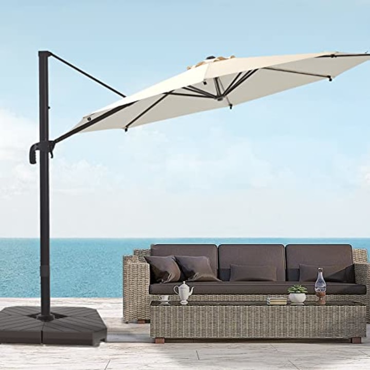 LE CONTE LYON 10 ft. Cantilever Umbrella with 360 Degree Rotation | Outdoor Aluminum Offset Patio Umbrella Market Hanging Umbrellas | Solution Dyed Fabric, 5-lever Tilting and Cross Base (Beige)