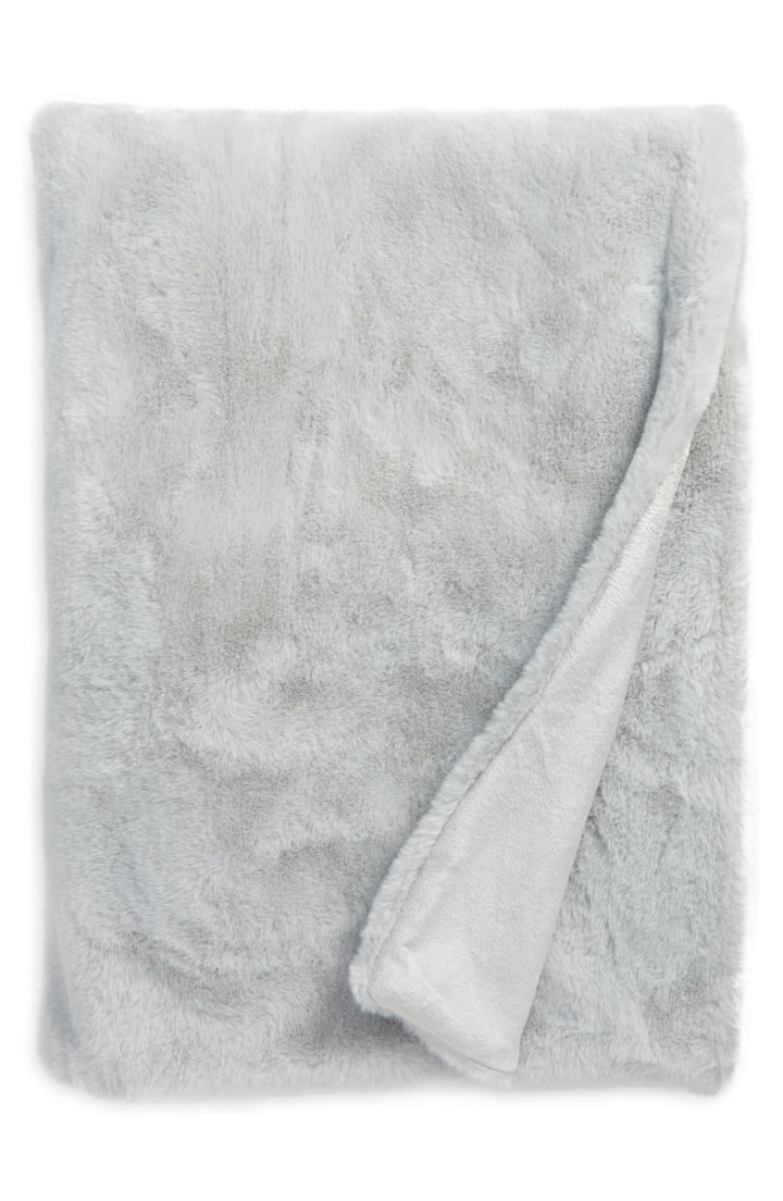 Nordstrom Recycled Faux Fur Throw Blanket in Blue Pearl at Nordstrom