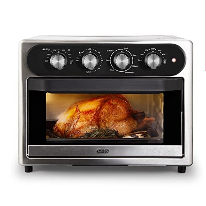 Dash Chef Series 7 in 1Convection Air Fry Oven with Non-stick Fry Basket, Baking Pan &amp; Rack, 23L, 1500-Watt - Stainless Steel
