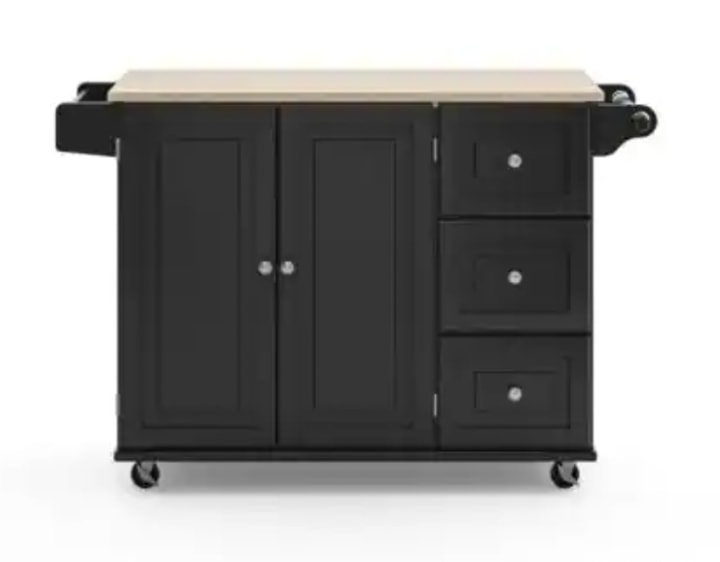 Homestyles Dolly Madison Black Kitchen Cart with Natural Wood Top