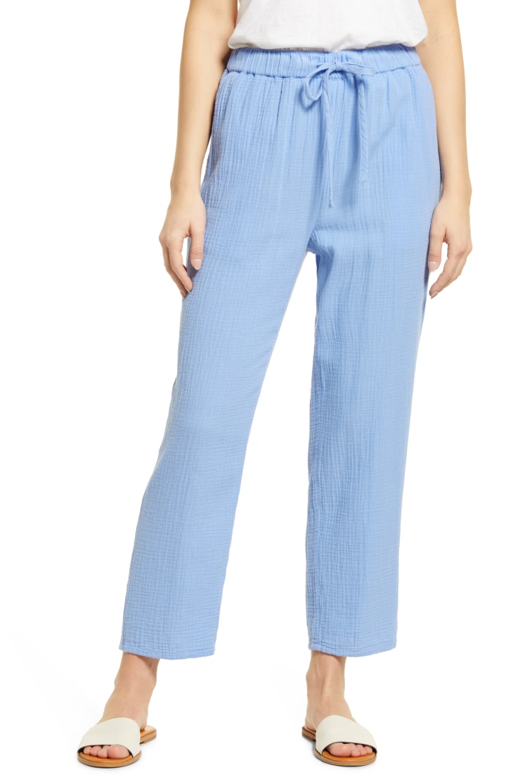 CaslonR Caslon(R) Textured Cotton Pull-On Pants in Blue Cornflower at Nordstrom, Size X-Small