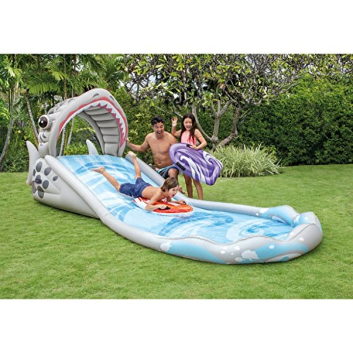 Intex 57159EP Surf &#039;N Slide 15 Foot Long Inflatable Kids Backyard Splash Play Center Shark Water Slide