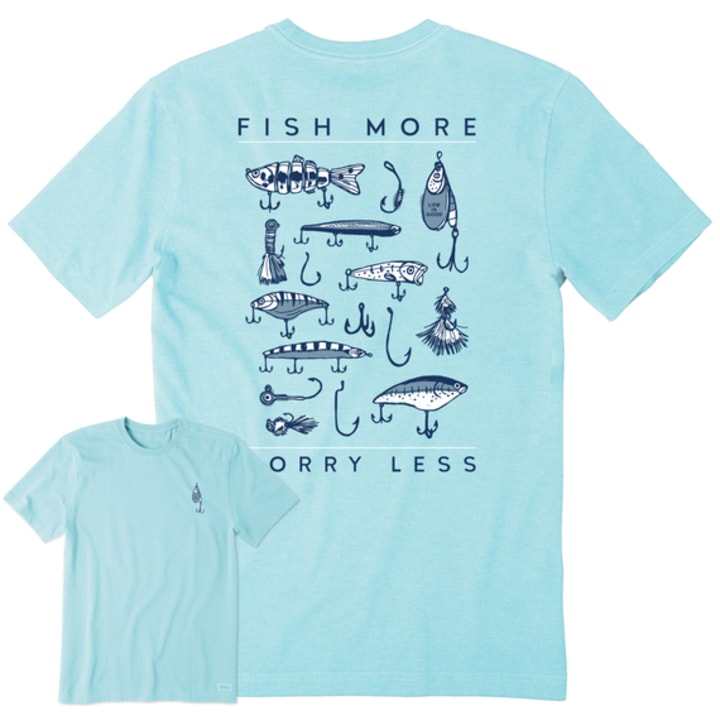 Men&#039;s Fish More Worry Less Hooks and Tackle Crusher Tee