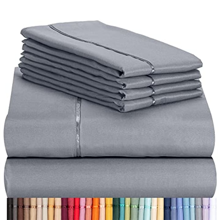 LuxClub 6 PC Sheet Set Bamboo Sheets Deep Pockets 18&quot; Eco Friendly Wrinkle Free Sheets Machine Washable Hotel Bedding Silky Soft - Light Grey Queen