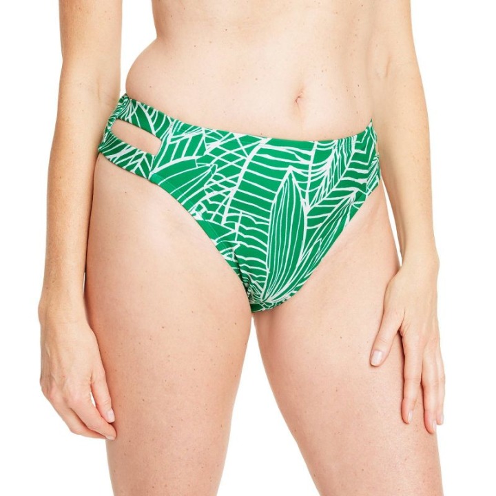 Women&#039;s Linear Floral Print Mid Waist Cutout Bikini Bottom - Tabitha Brown for Target Green