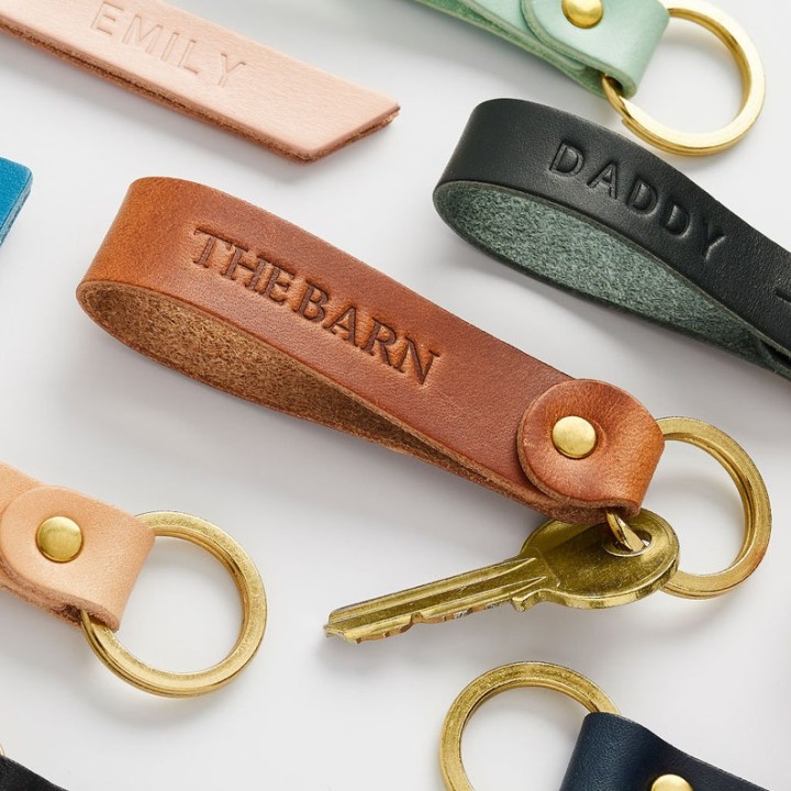 Personalised Leather Debossed Keyring / Customisable Leather Keyring Gift for Him / Personalised Stocking Filler / Father&#039;s Day Keychain