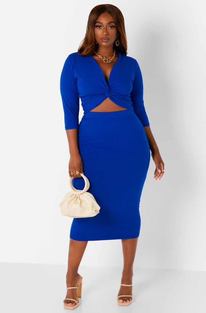 Recharge Knotted 3/4 Sleeve Crop Top - Royal Blue