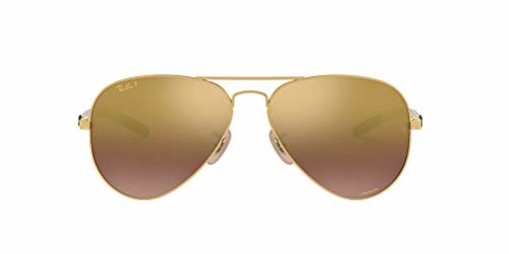 Ray-Ban Men&#039;s RB8317CH Chromance Aviator Sunglasses, Gold/Polarized Purple Mirror Gold Gradient, 58 mm