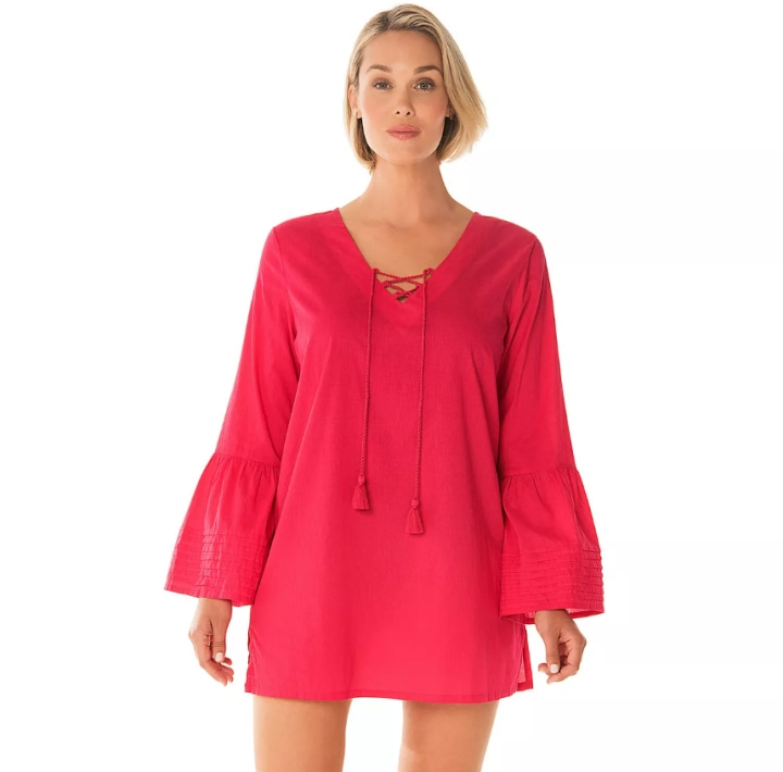 Lace-Up Bell Sleeve Swim Cover Up