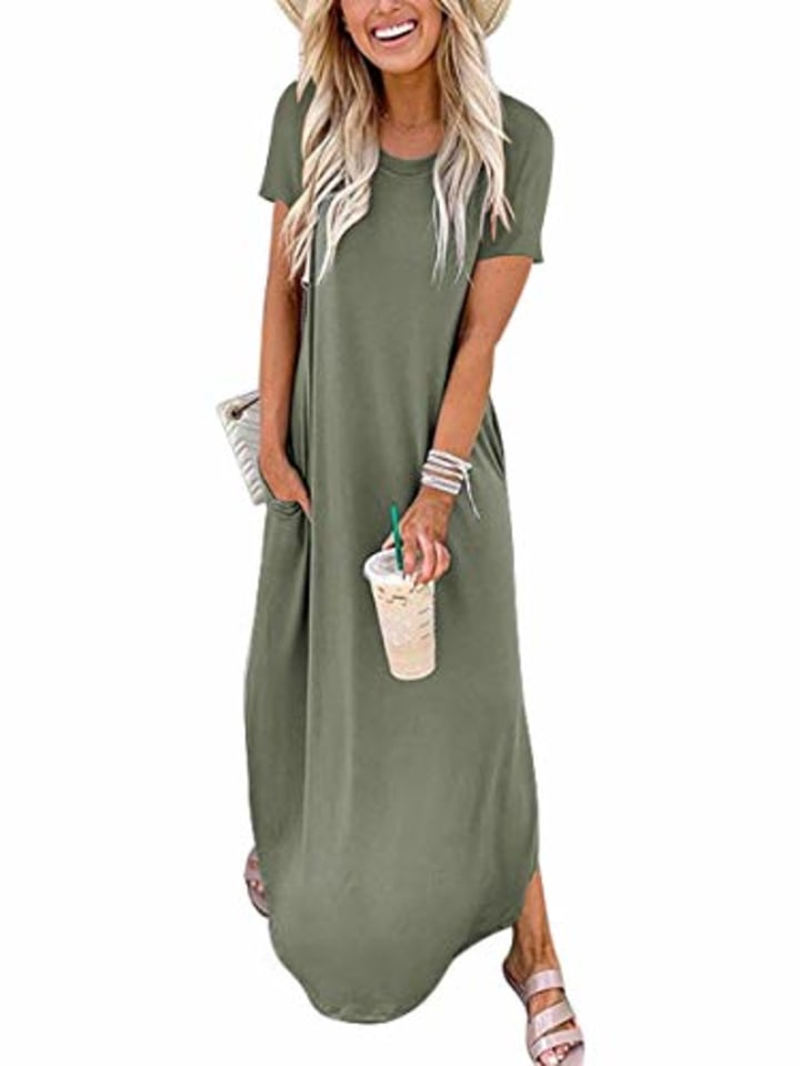 Anrabess Women&#039;s Casual Loose Short Sleeve Maxi Dress