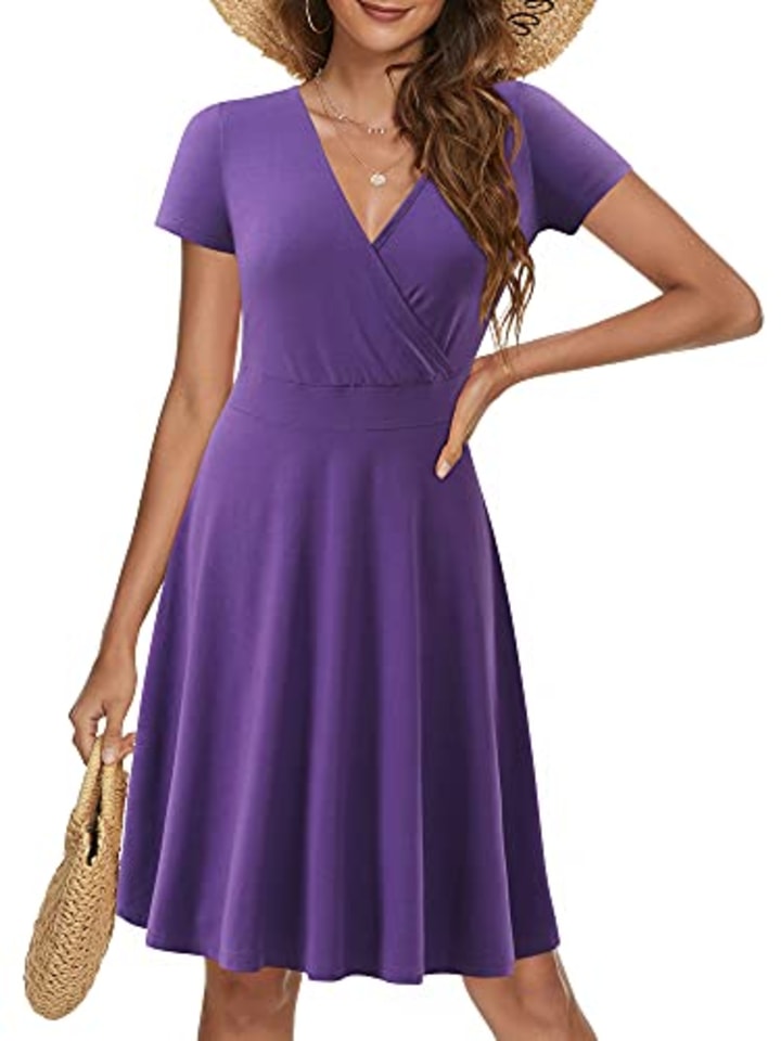 MSBASIC Daphne Cosplay Women's Deep V-Neck Work Dress Purple M