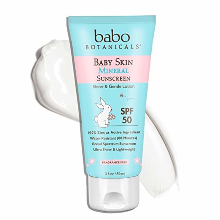 Babo Botanicals Baby Skin Mineral Sunscreen Lotion SPF 50 Broad Spectrum - with 100% Zinc Oxide Active - Fragrance-Free, Water-Resistant, Ultra-Sheer &amp; Lightweight - 3 fl. oz.