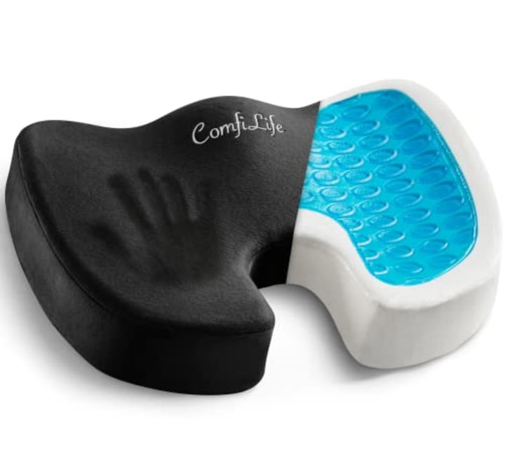 Enhanced ComfiLife Gel Seat Cushion - Non-Slip Orthopedic Gel & Memory Foam Tailbone Cushion for Tailbone Pain - Office Chair Car Seat Cushion - Sciatica &  Back Pain Relief (Black)
