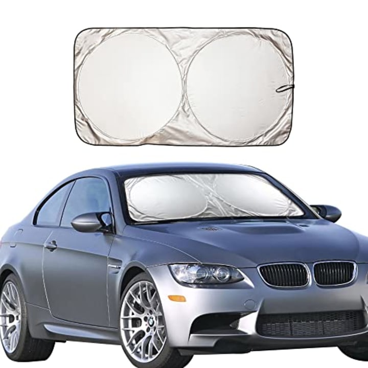 EcoNour Car Windshield Sun Shade with Storage Pouch |  Car sunshade made of durable 240T material for UV rays and protection against the heat of the sun |  Car interior accessories for solar heat |  Standard (64 inches x 32 inches)
