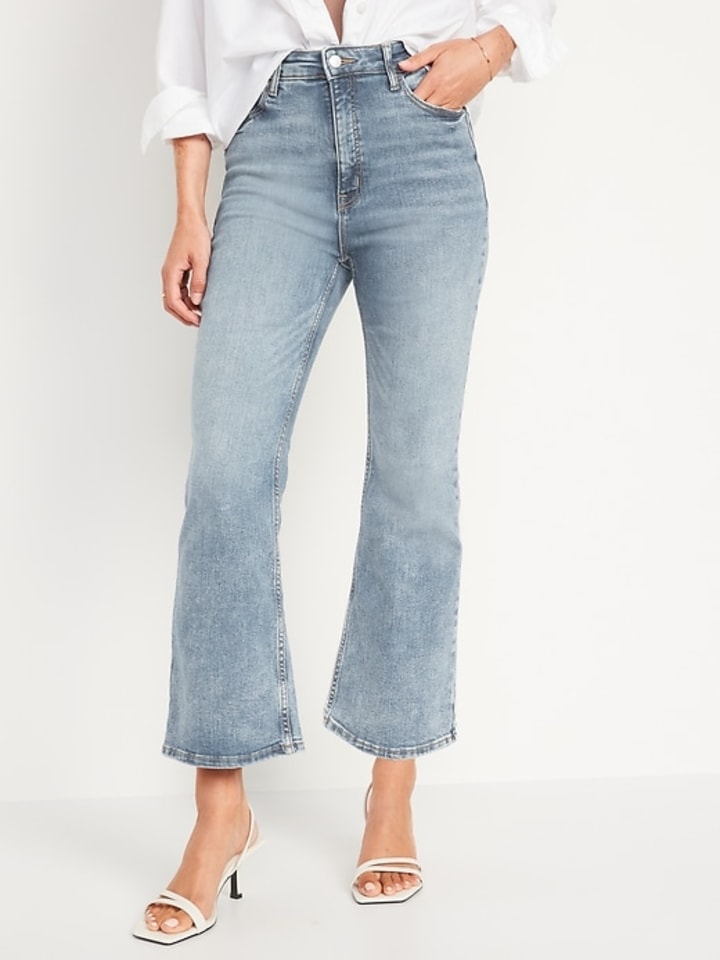 Higher High-Waisted Cropped Light-Wash Flare Jeans for Women