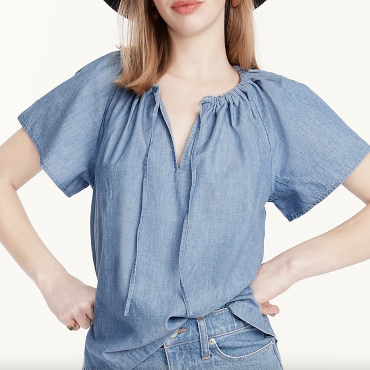 Tie-neck chambray top