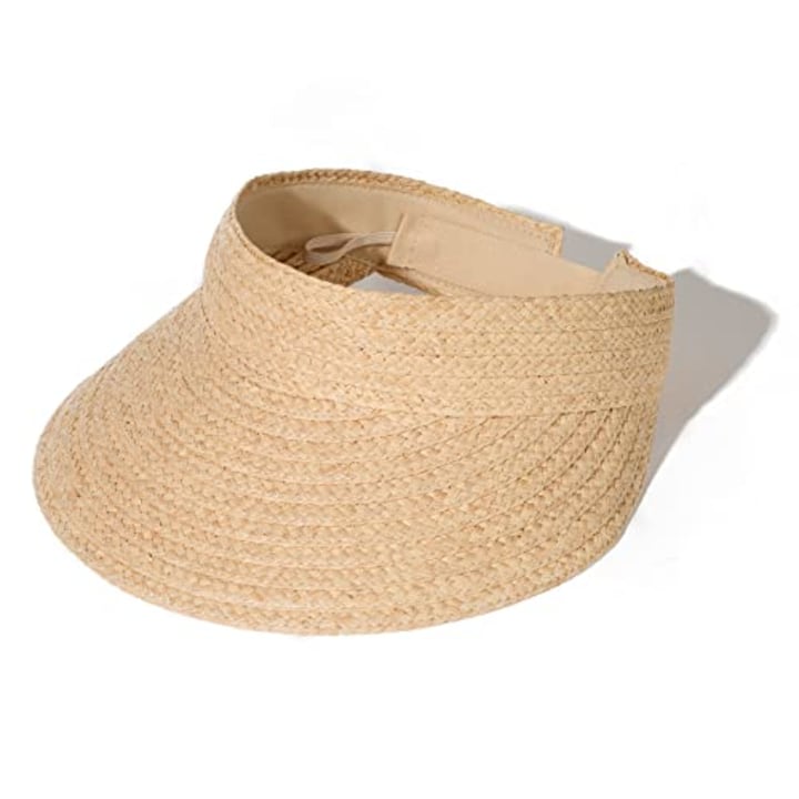 FURTALK Sun Visor Hats for Women Wide Brim Straw Visors Womens Foldable Beach Visors Summer Roll Up Ponytail Beach Hat Khaki