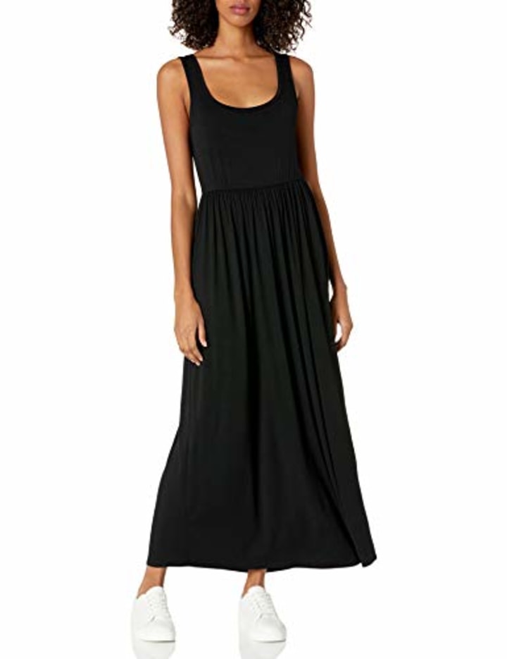 Amazon Essentials Women&#039;s Tank Waisted Maxi Dress, Black, Medium