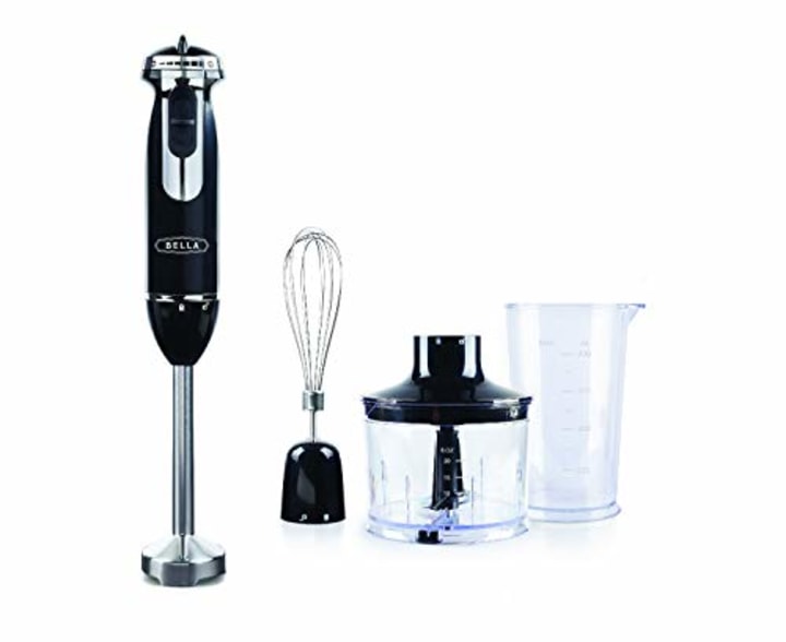 BELLA 10-Speed Immersion Blender with Attachments, 350 Watt, Immersion Blender with Dishwasher Safe Whisk &amp; Blending Attachments for Food Prep, Black