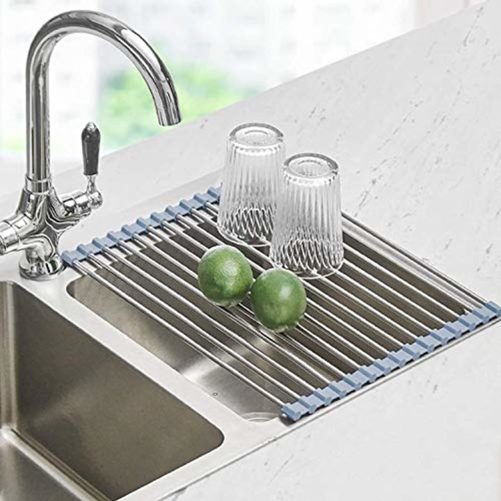Roll Up Dish Drying Rack Over Sink Seropy Over The Sink Dish Drying Rack Kitchen Dish Drainer, Folding Dish Rack for Kitchen Sink Counter Stainless Steel Mat Foldable Dish Dryer Racks(17&quot; x 13.7&quot;)