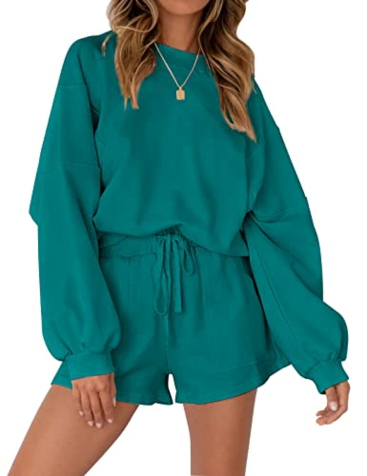 MEROKEETY Women&#039;s Oversized Batwing Sleeve Lounge Sets Casual Top and Shorts 2 Piece Outfits Sweatsuit