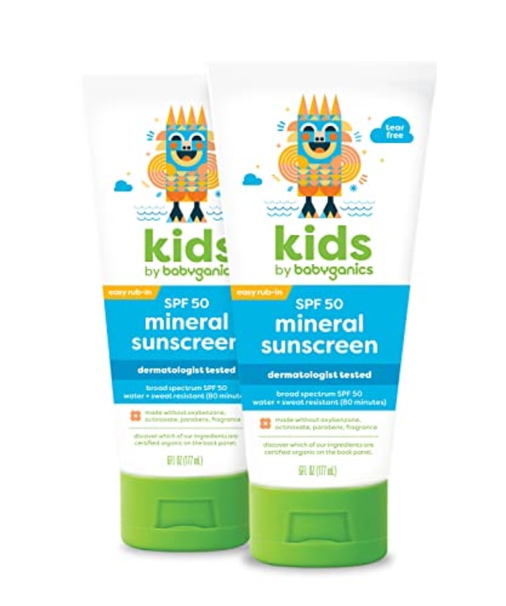 Babyganics SPF 50 Kids Sunscreen Lotion | UVA UVB Protection | Octinoxate &amp; Oxybenzone Free | Water &amp; Sweat Resistant, 6 Fl Oz (Pack of 2)