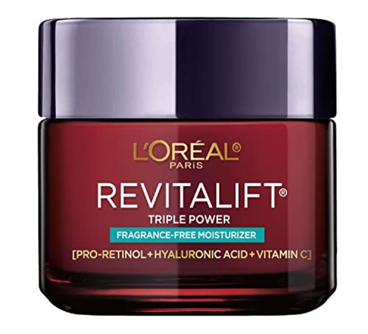 L'Oreal Paris Skincare Revitalift Triple Power Fragrance-Free Face Moisturizer with Pro Retinol, Hyaluronic Acid &amp; Vitamin C, Reduce Wrinkles, Firm and Brighten Skin, 2.55 Oz