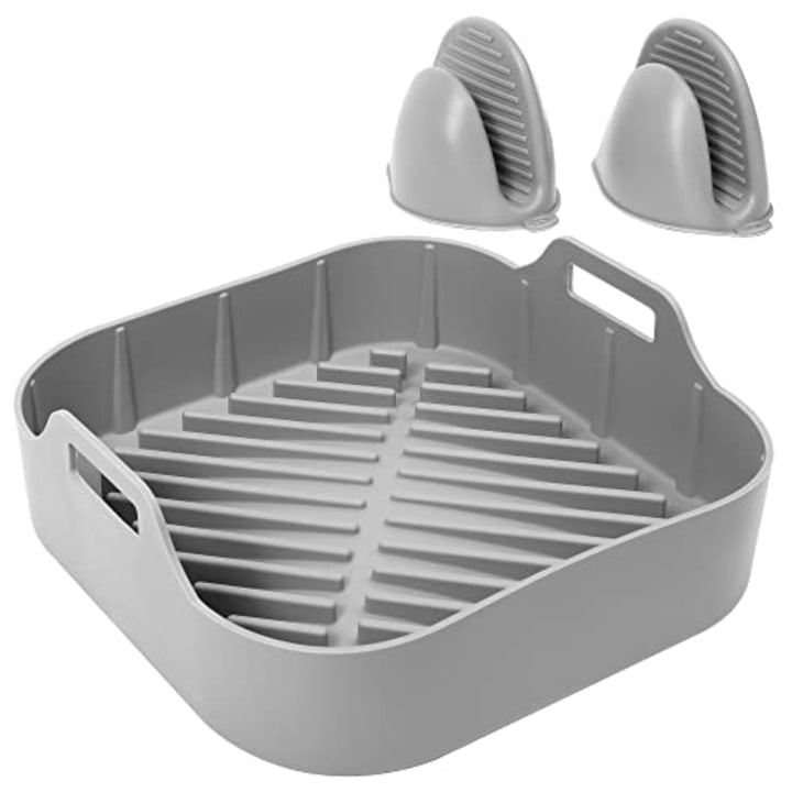 SMARTAKE Air Fryer Silicone Pot, Easy Cleaning Air fryer Oven Accessory, Replacement of Parchment Paper Liners, Food Safe Reusable Air Fryer Basket, for 6.5 QT or Bigger, Square - 8.1&#039;&#039; X 2.0&#039;&#039;, Grey