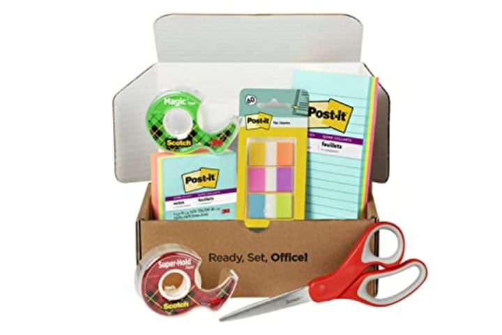Post-it and Scotch Brand Essentials Pack, Office Supplies, Includes Post-it Super Sticky Notes, Post-it Flags, Scotch Magic and Super Hold Tape, and Scotch Multi-Purpose Scissors (Anywhere-SIOC)