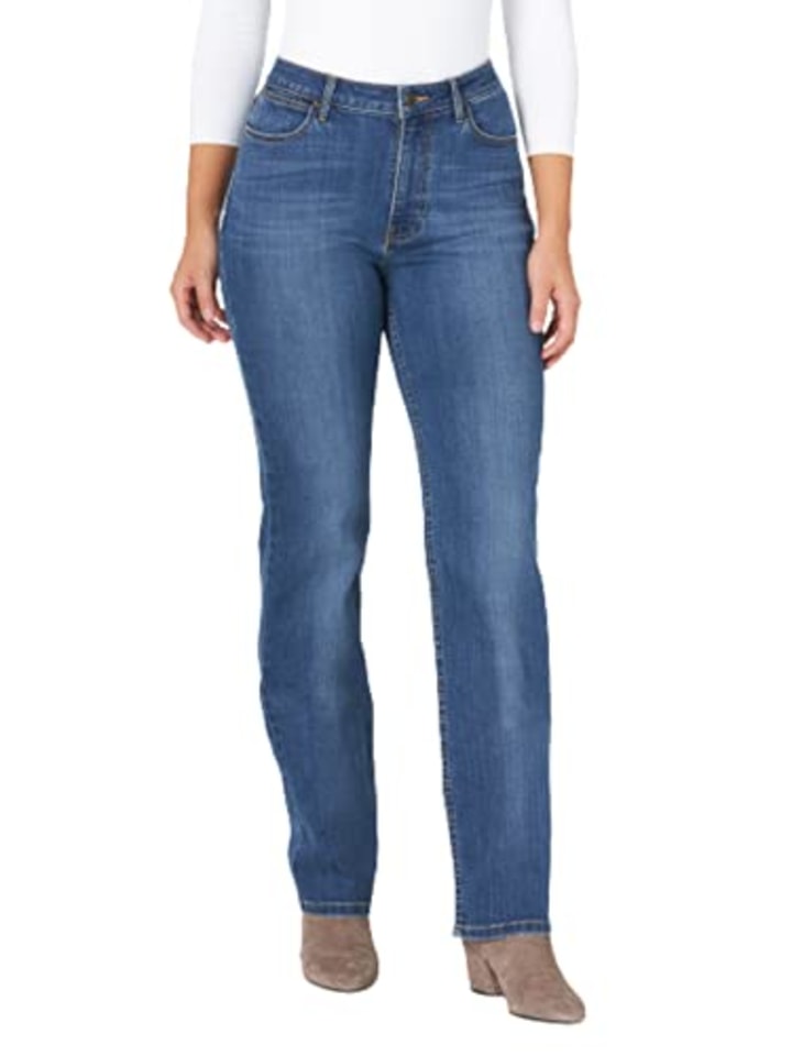Wrangler womens High Rise True Straight Fit Jeans, Hudson, 14-32 US