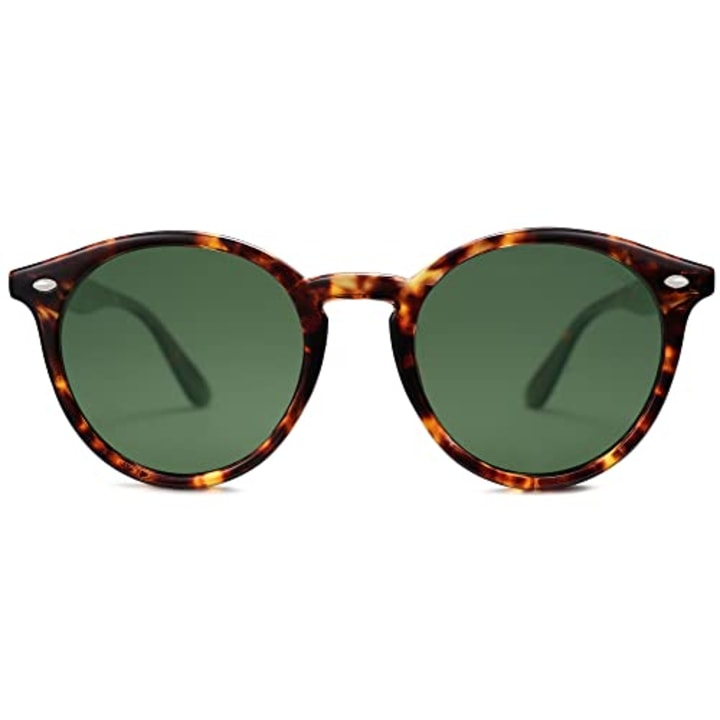 SOJOS Retro Round Polarized Sunglasses for Women Men Circle Frame UV400 Lenses SJ2069, Brown Tortoise/Green