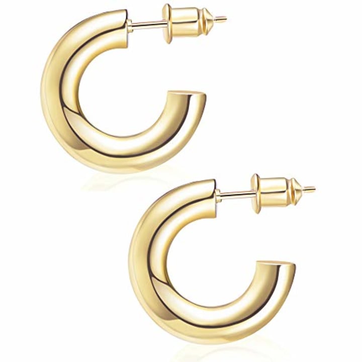 wowshow Small Gold Hoop Earrings Small Thick Chunky Gold Hoops for Women Girls