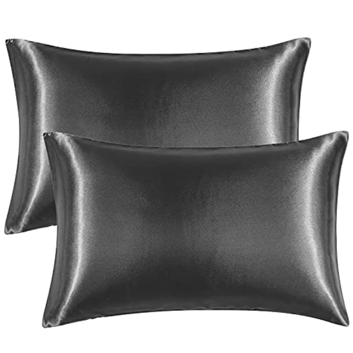 EHEYCIGA Satin Pillowcase for Hair and Skin Silk Pillowcase Set of 2 Dark Grey Soft Pillow Cases 2 Pack Queen Size 20X30 Inches with Envelope Closure