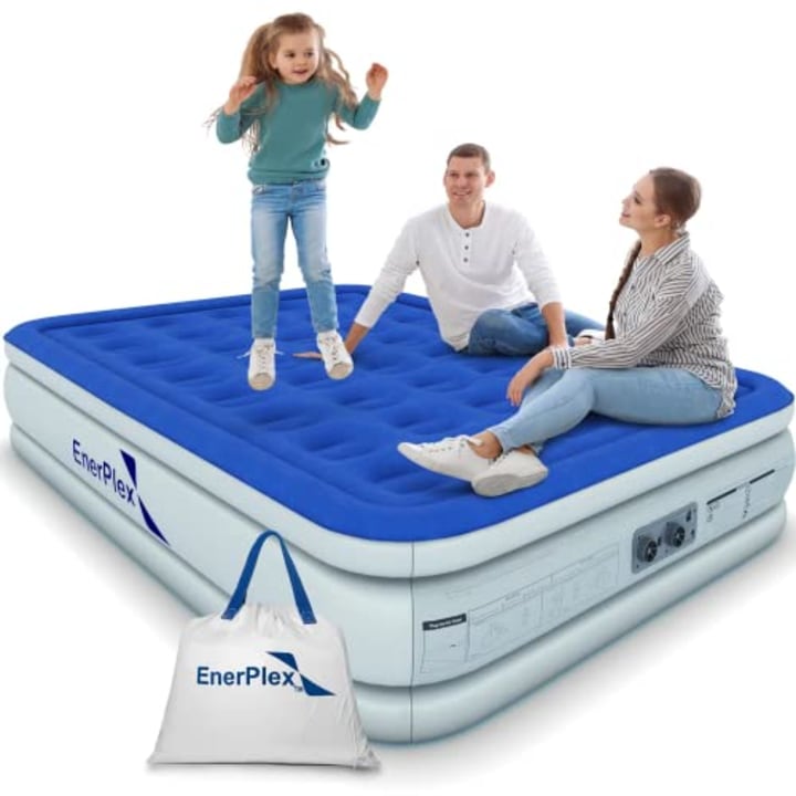 EnerPlex Twin Air Mattress with Built-in Pump - 16 Inch Double Height Inflatable Mattress for Camping, Home &amp; Portable Travel - Durable Blow Up Bed with Dual Pump - Easy to Inflate/Quick Set Up