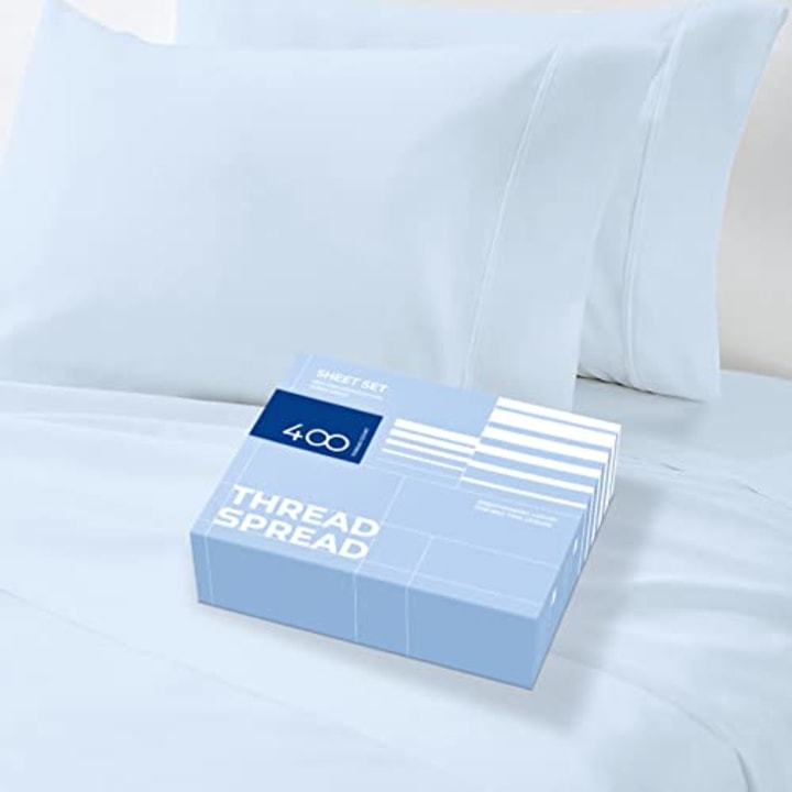 Pure Egyptian King Size Cotton Bed Sheets Set King, Ocean Blue Bedding and Pillow Cases (4 Pc) - Egyptian Cotton Sheets King Size Bed- Sateen Sheets - 18" Deep Pocket King Sheets