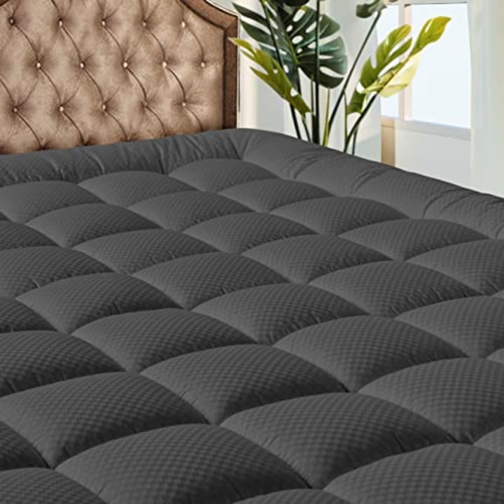 MATBEBY Bedding Quilted Fitted Full Mattress Pad Cooling Breathable Fluffy Soft Mattress Pad Stretches up to 21 Inch Deep, Full Size, Dark Grey, Mattress Topper Mattress Protector