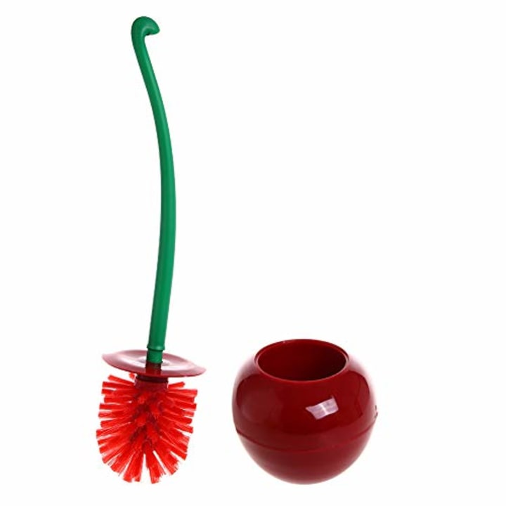 Creative Toilet Brush with Holder Bowl&amp;Long Handle, Household Bathroom Cleaning Tool Cleaner and Base for Storage&amp;Organization, Thick Bristle for Deep Clean-Rust Resistant Leakproof-Red Cherry Shape