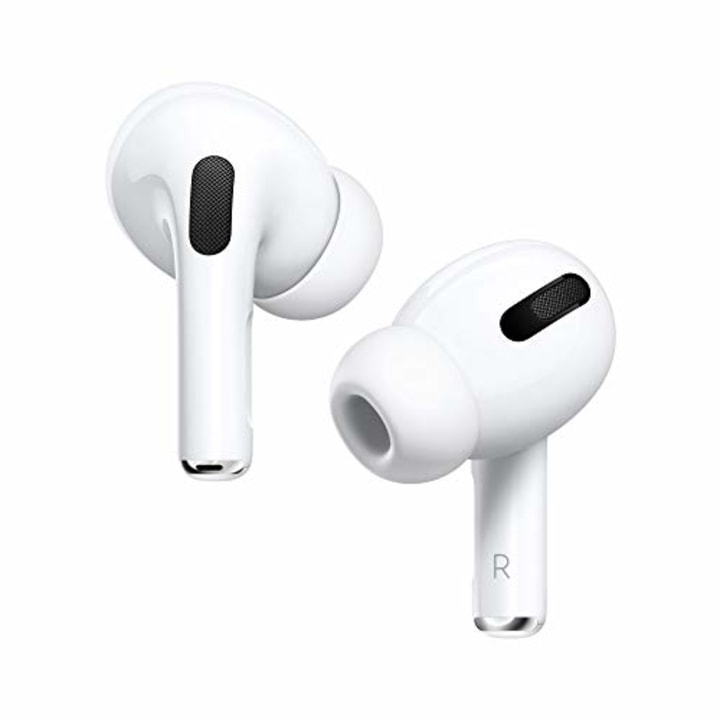 Apple AirPods Pro wireless headphones with MagSafe charging case.  Active noise cancellation, transparency mode, spatial audio, customizable fit, sweat and water resistant.  Bluetooth headphones for iPhone