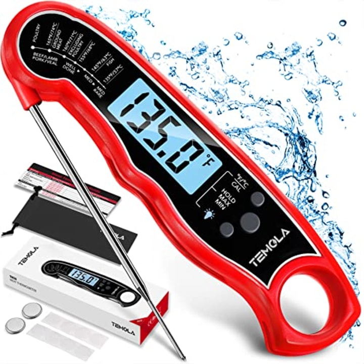TEMOLA Meat Thermometer, Instant Read Food Thermometer with LCD Backlight Calibration, Waterproof Ultra Fast Digital Cooking Thermometer for Candy Deep Fry Liquids Beef Kitchen Baking Smoker Grill BBQ