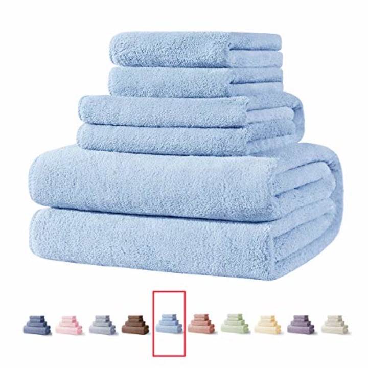 Xinrjojo 4 Piece Microfiber Quick Dry Towels Set-1 Bath Towel 1 Hand Towel and 2 Washcloths Set Super Soft Plush Highly Absorbent- Sky Blue