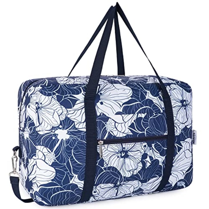 Narwey For Spirit Airlines Foldable Travel Duffel Bag Tote Carry on Luggage Sport Duffle Weekender Overnight for Women and Girl (Blue Lotus-3112)